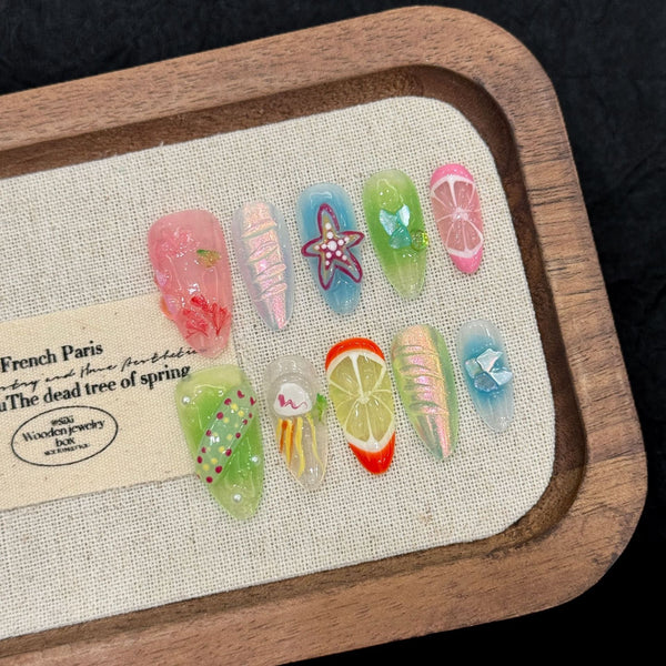 Colorful Summer Fruit Jelly Gradient Press On Nails