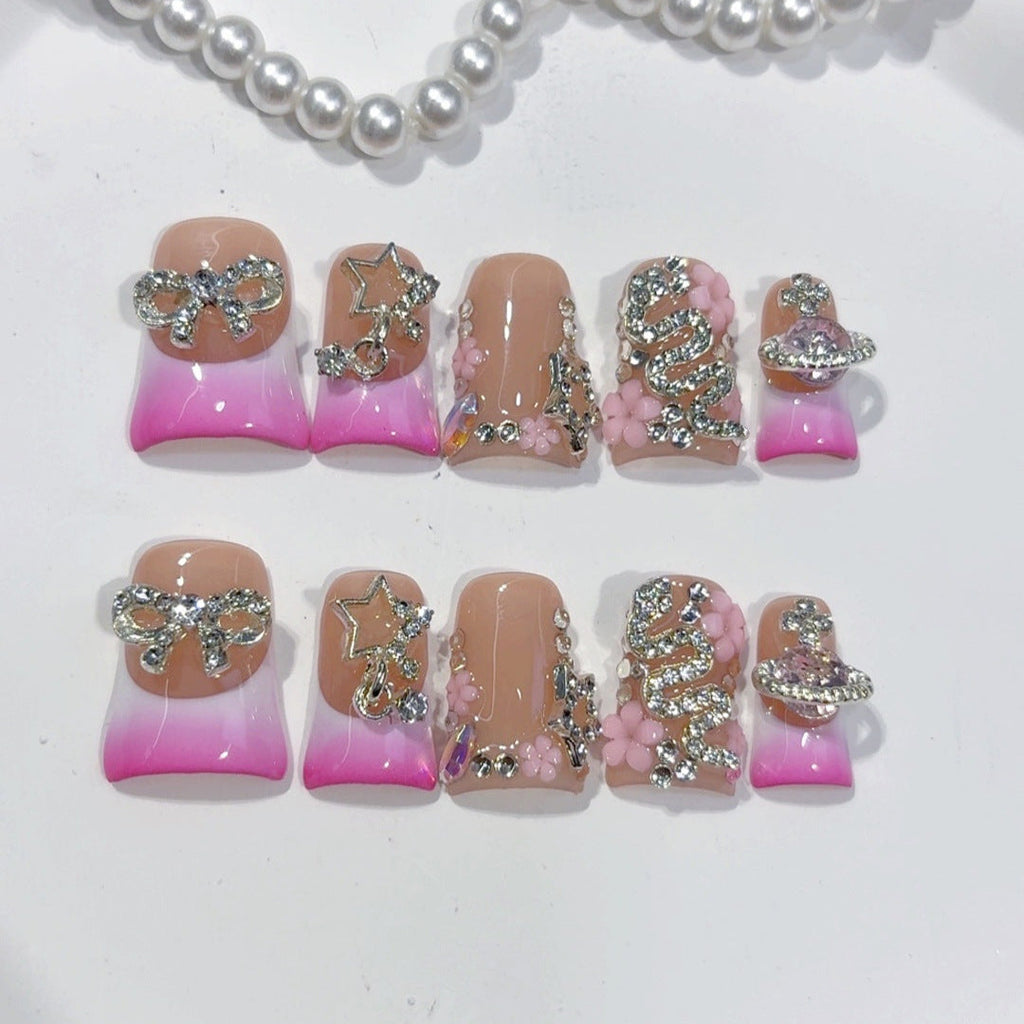 Candy Dream: "Pink Galaxy" – Duck Bill Shape Handmade Press On Nails
