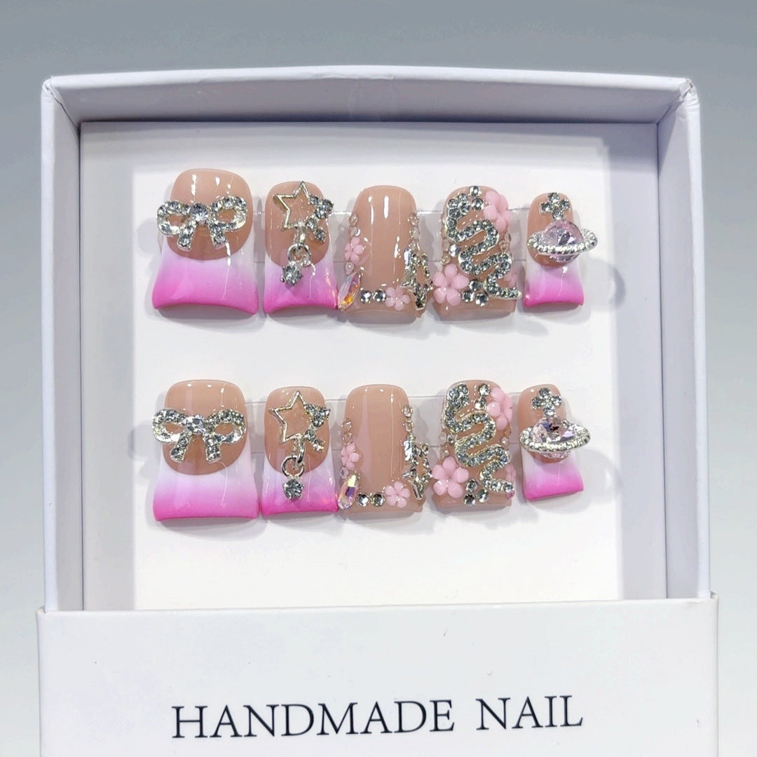Candy Dream: "Pink Galaxy" – Duck Bill Shape Handmade Press On Nails