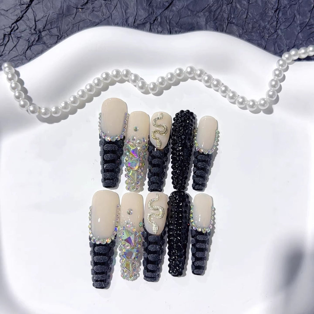 Dark Serpent: "Cobra Scale" – Extra Long Square Press-On Nails