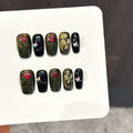 365nails: "Gothic Garden" – 3D Floral & Butterfly Handmade Medium Coffin Nails