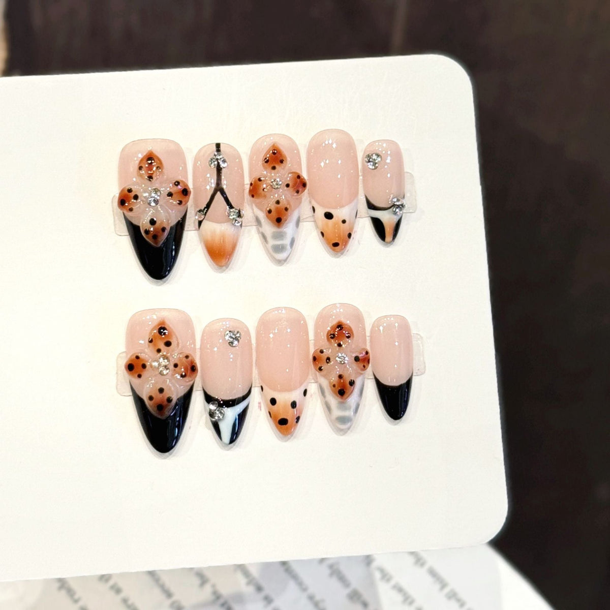 365nails: "Devil's Whisper" – 3D Leopard Print & Crystal Handmade Almond Nails