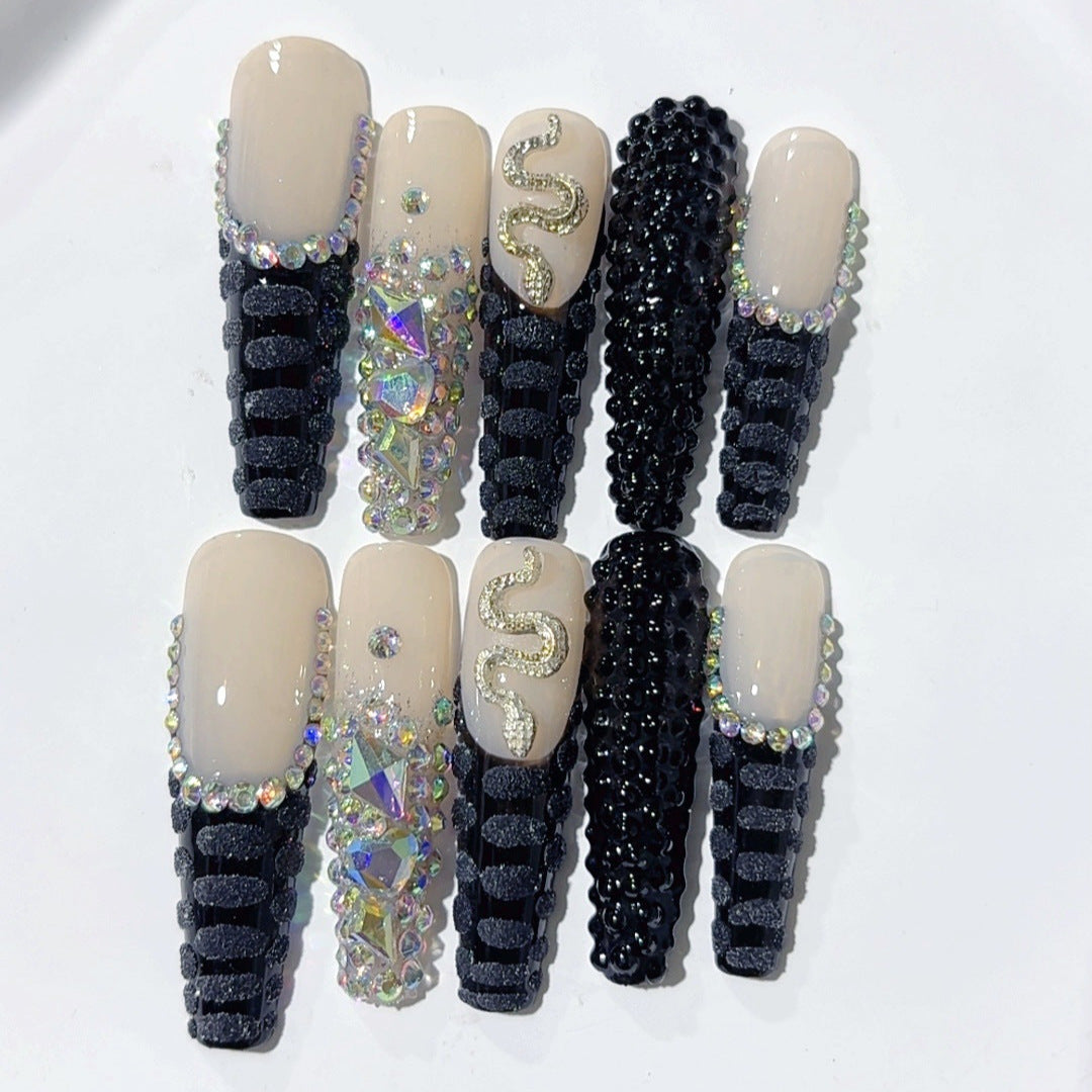 Dark Serpent: "Cobra Scale" – Extra Long Square Press-On Nails