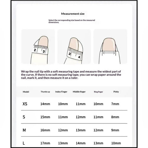 Nail size measurement guide and sizing chart