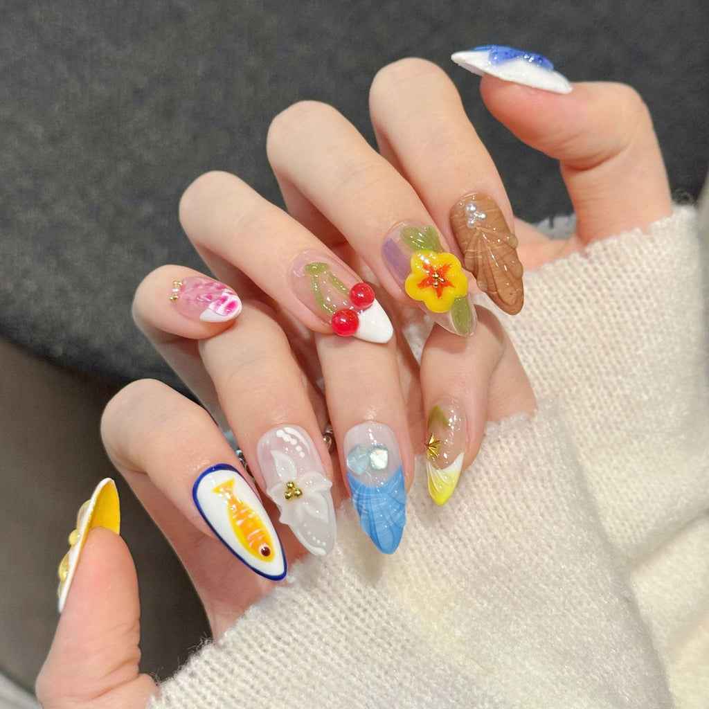 Colorful Summer Ocean Mixed Design Nails