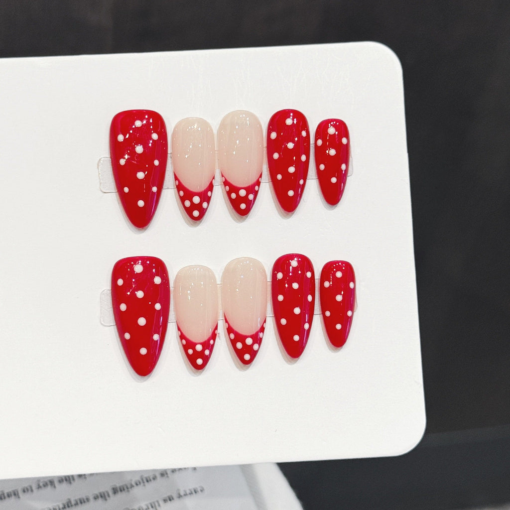Red Polka Dot Cute Retro Press On Nails