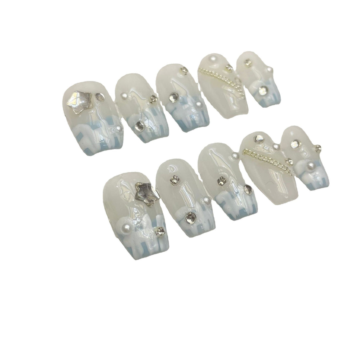 365nails: "Winter Symphony" – 3D Crystal & Pearl Handmade Square Nails