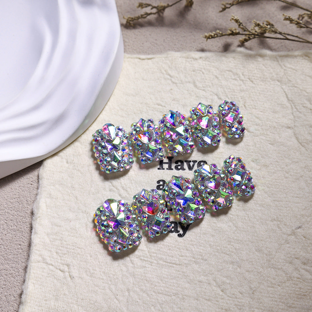 AB Crystal Full Rhinestone Square Press On Nails