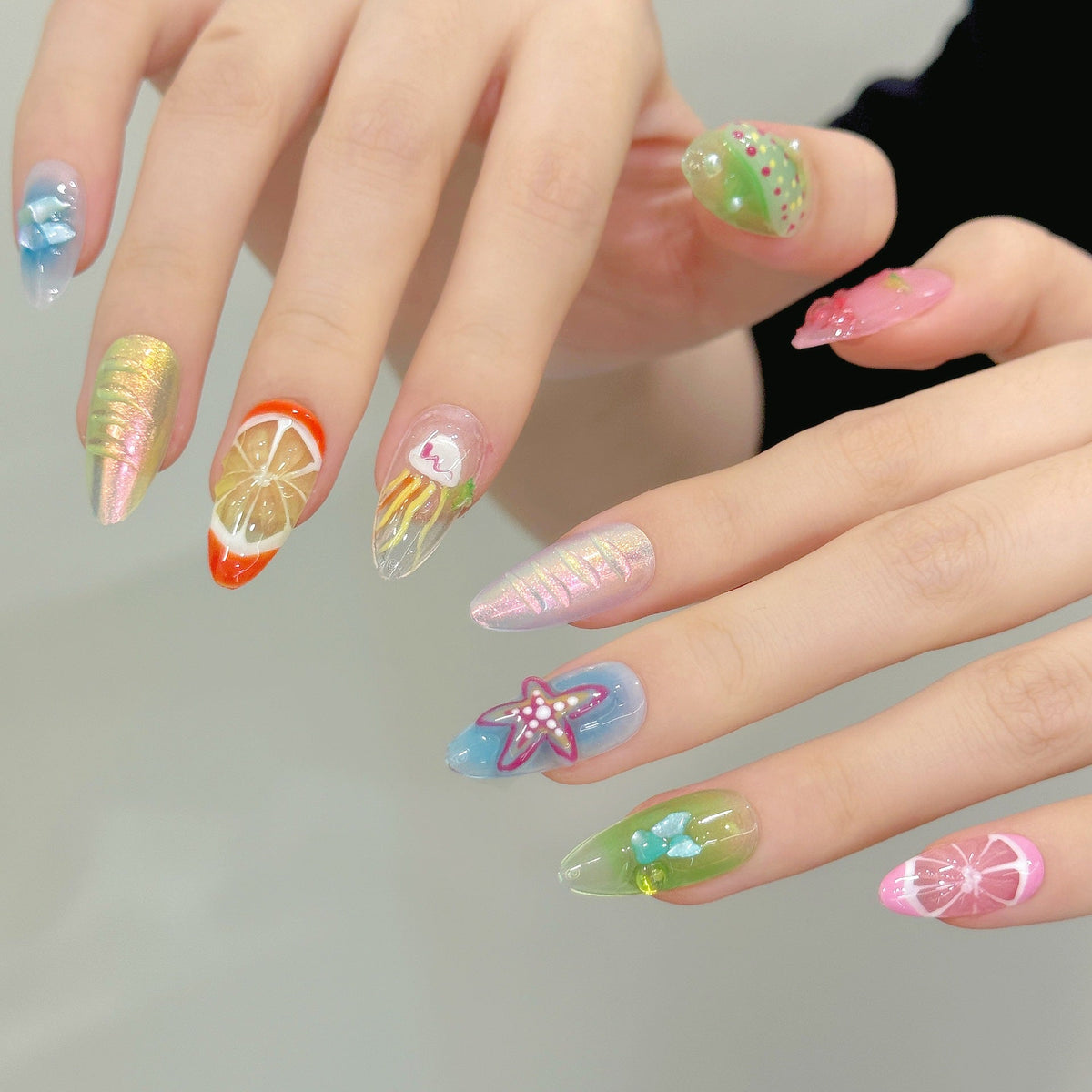 Colorful Summer Fruit Jelly Gradient Press On Nails