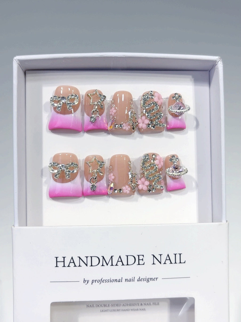 Candy Dream: "Pink Galaxy" – Duck Bill Shape Handmade Press On Nails