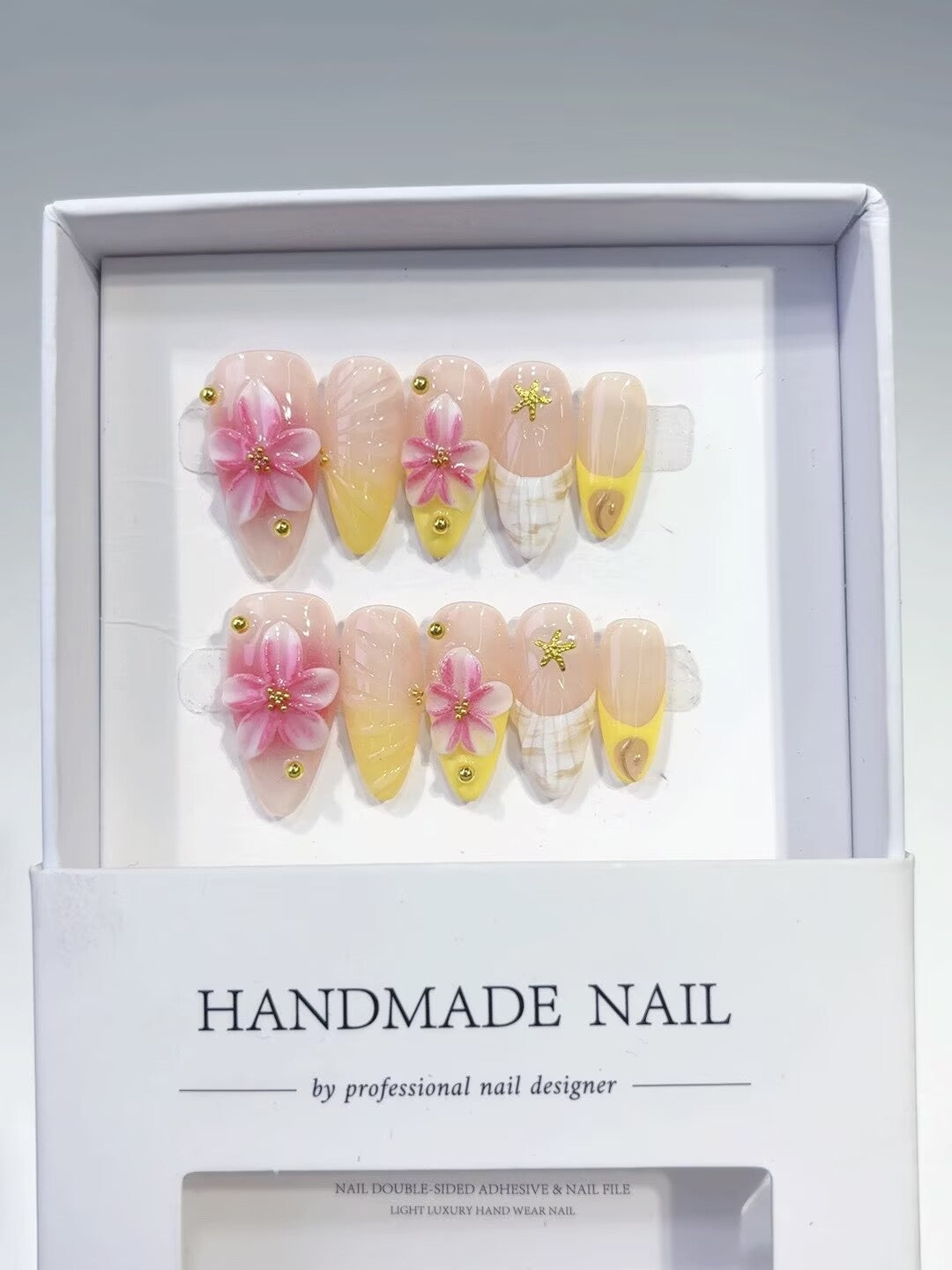 Tropical Bloom: "Pink Hibiscus Glow" – Almond Shape Handmade Press-Ons