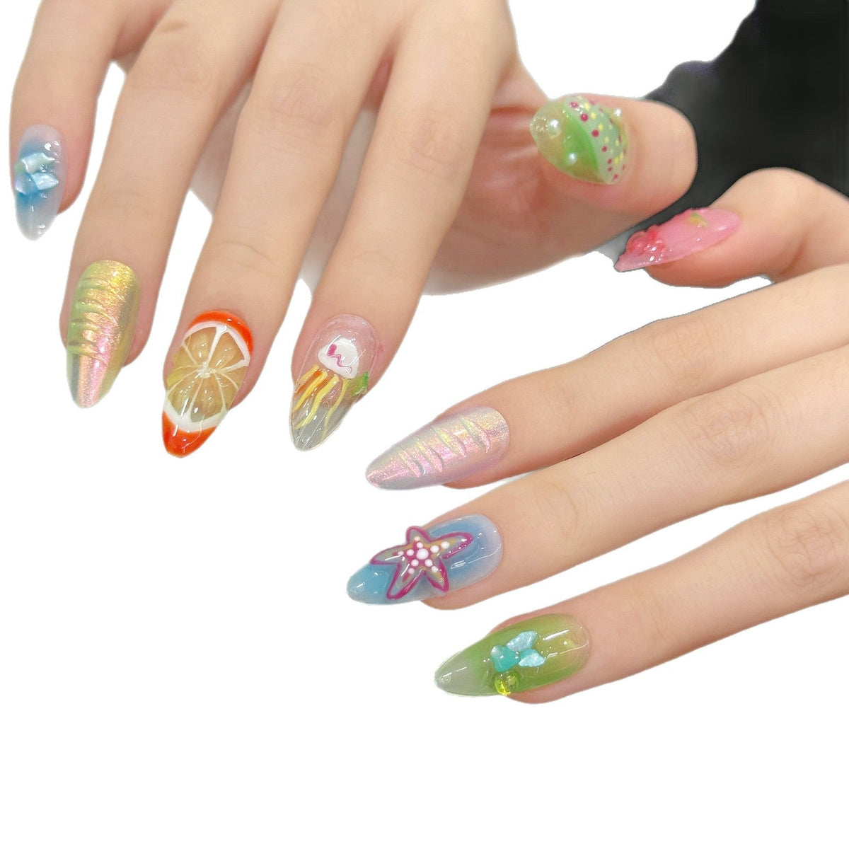 Colorful Summer Fruit Jelly Gradient Press On Nails
