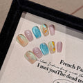 365nails: "Rainbow Bubbles" – 7D Cat Eye & Glass Bead Handmade Short Nails