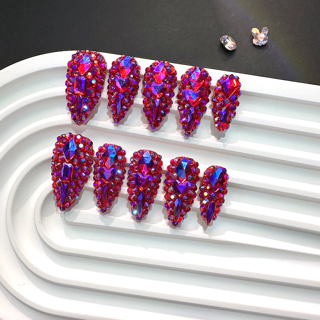 Ruby Red Crystal Stiletto Press-On Nails – Image 3