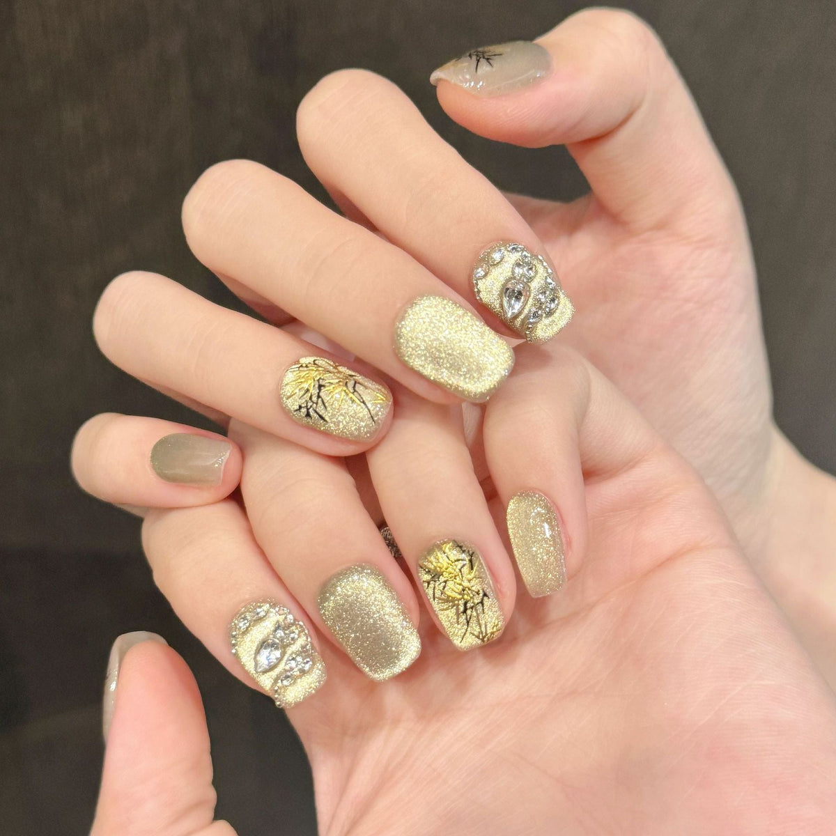 365nails: "Gilded Blossom" – 3D Pearl & Floral Handmade Short Square Nails