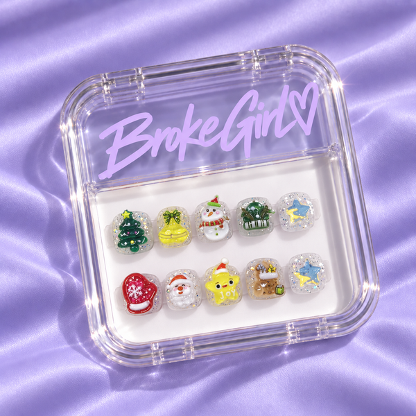 Flash Christmas Cute Kids Press On Nails with Sparkle