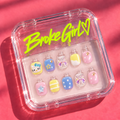 Cute Pastel Cartoon Kids Press On Nails with Crystal Accents