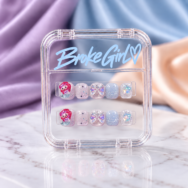 Mermaid Princess Pastel Cute Kids Press On Nails Set