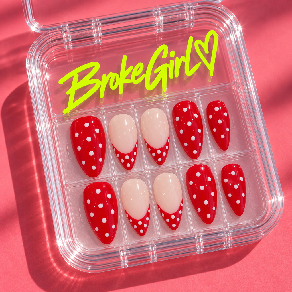 Red Polka Dot Cute Retro Press On Nails
