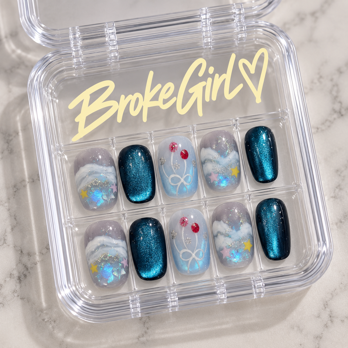365nails: "Midnight Ocean" – Hand-Painted Jellyfish Cat-Eye Short Square Nails
