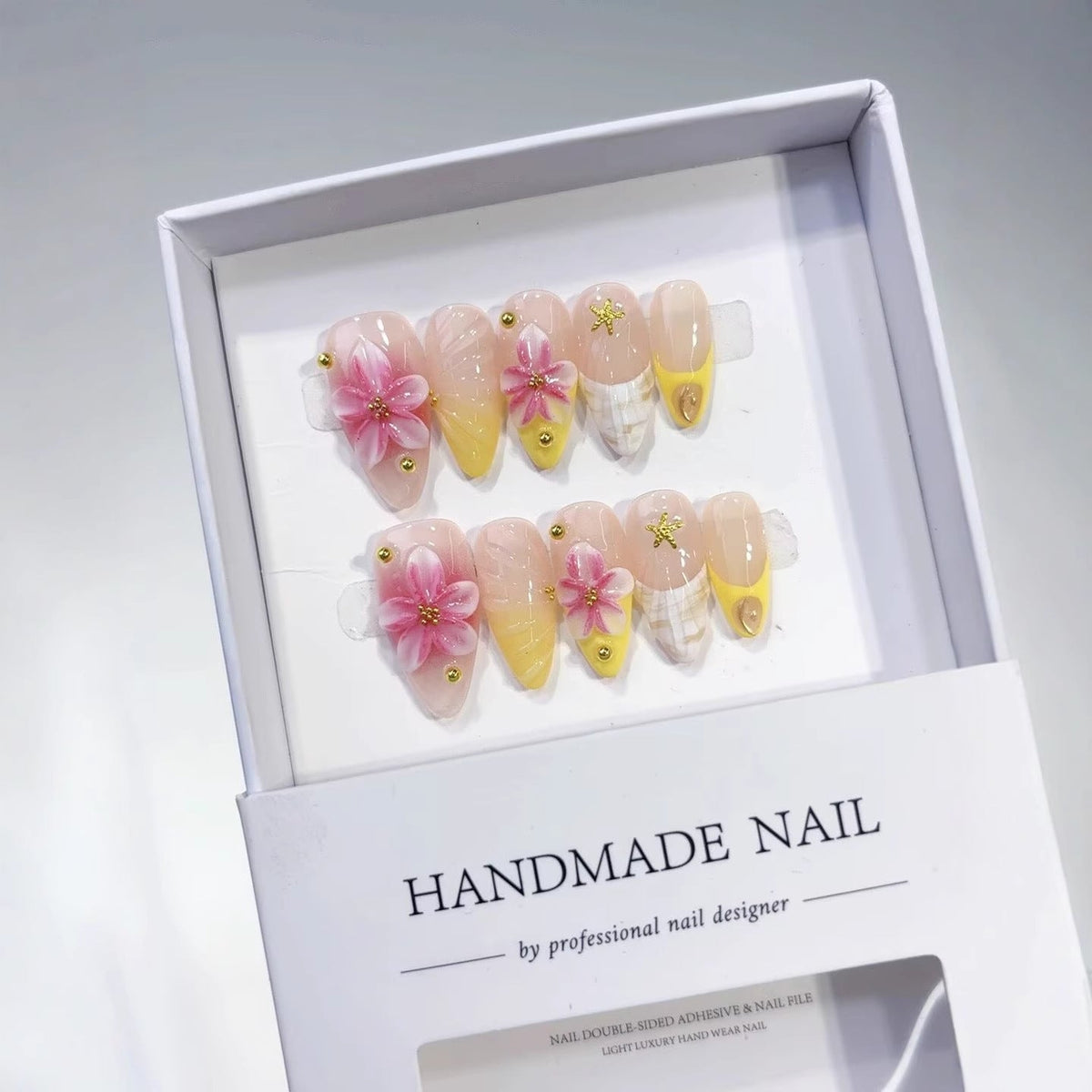 Tropical Bloom: "Pink Hibiscus Glow" – Almond Shape Handmade Press-Ons