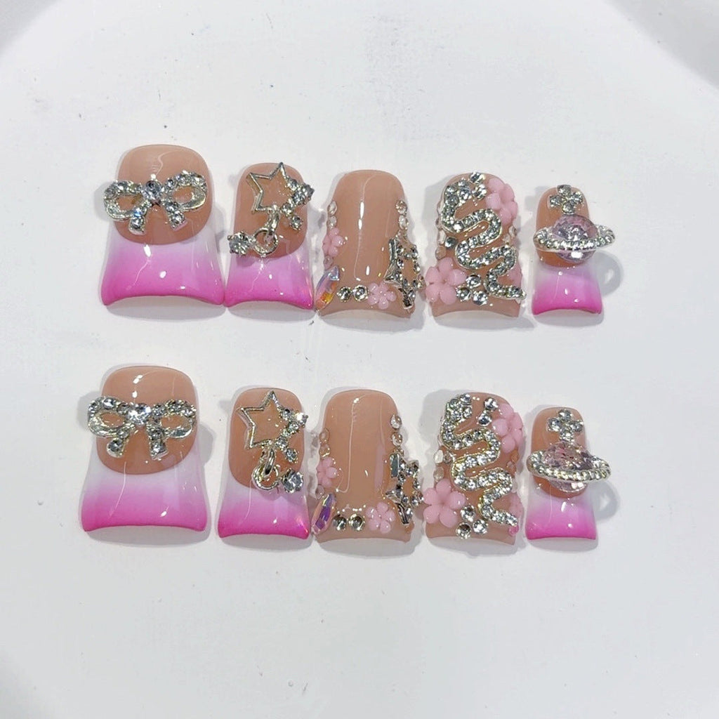 Candy Dream: "Pink Galaxy" – Duck Bill Shape Handmade Press On Nails