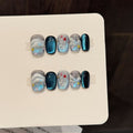 365nails: "Midnight Ocean" – Hand-Painted Jellyfish Cat-Eye Short Square Nails