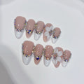 Elegant Rhinestone Floral: "White Flower" – Almond Press-On Nails