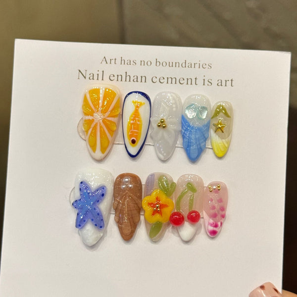 Colorful Summer Ocean Mixed Design Nails