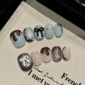 365nails: "Cocoa Bow" – 3D Bow & Chocolate Drip Handmade Short Nails