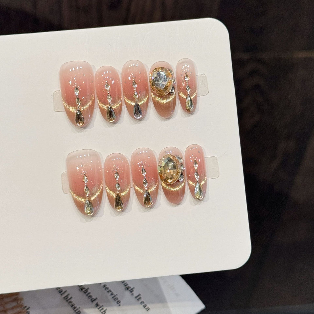 Elegant Pink Gradient Crystal Droplet Press On Nails