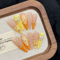 365nails: "Citrus Garden" – 3D Floral & Butterfly Handmade Long Almond Nails