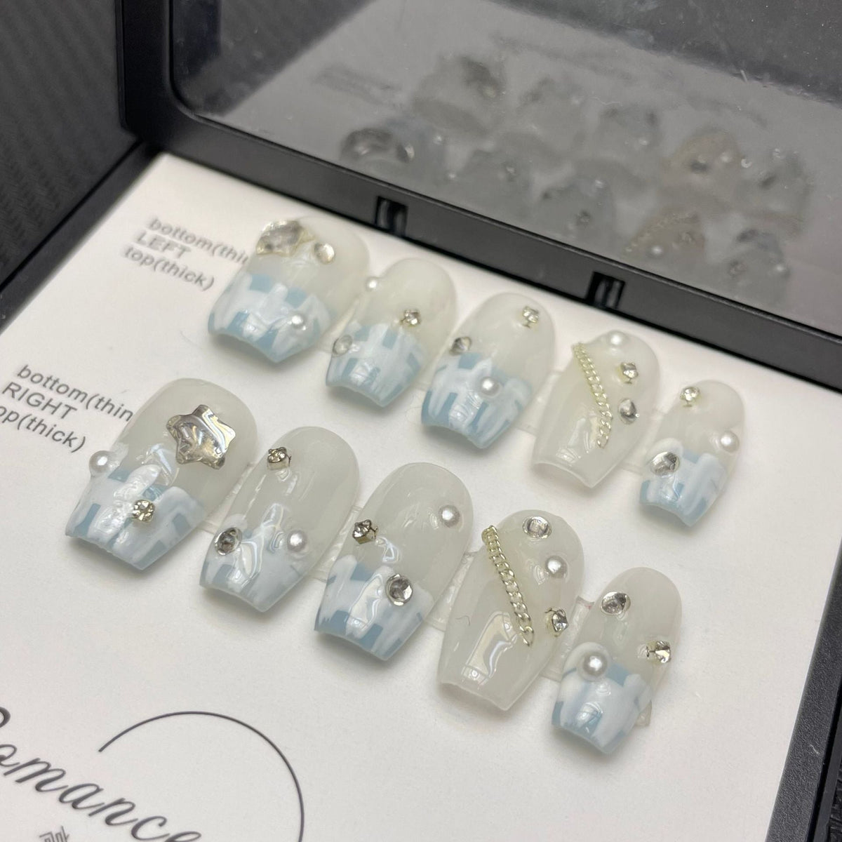 365nails: "Winter Symphony" – 3D Crystal & Pearl Handmade Square Nails
