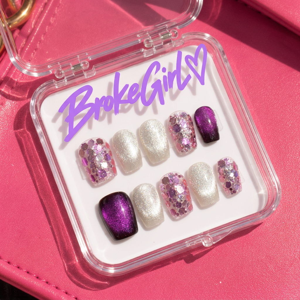 Broke Girl Amethyst Dreams Velvet Cat-Eye Nails in Branded Acrylic Box