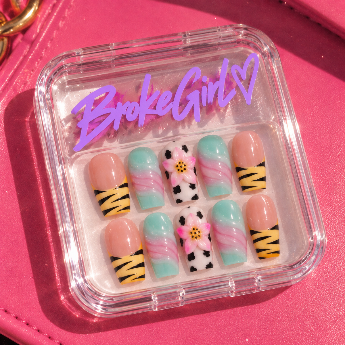 Broke Girl Electric Safari Nails in Branded Acrylic Box