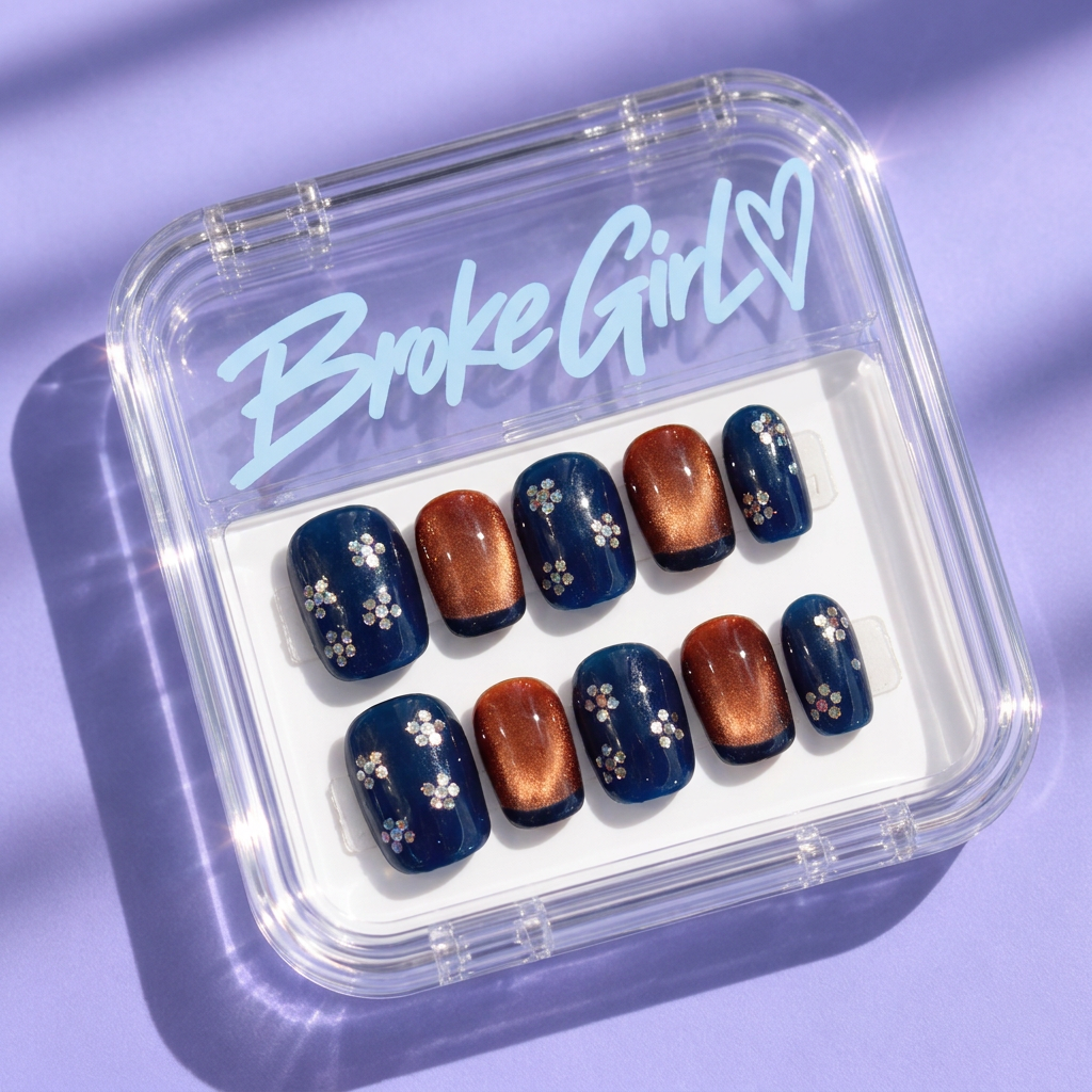 Broke Girl Celestial Bloom Metallic Nails in Branded Acrylic Box