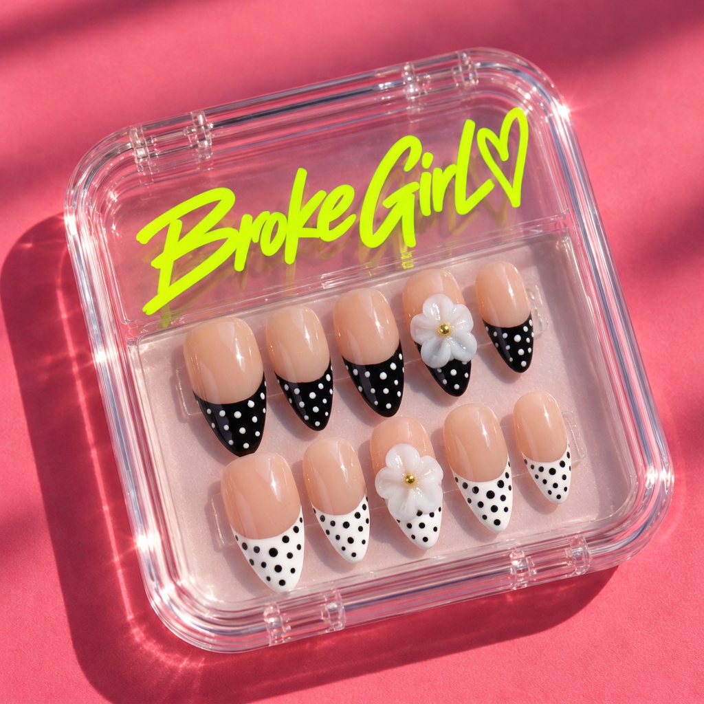 Broke Girl Classic Charm Polka Dot Nails in Branded Acrylic Box
