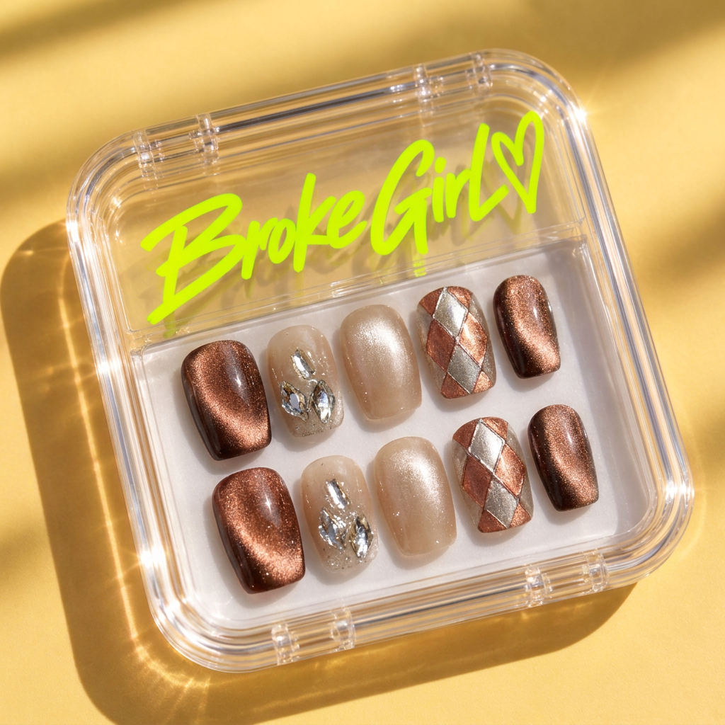 Broke Girl Copper Chic Argyle Nails in Branded Acrylic Box