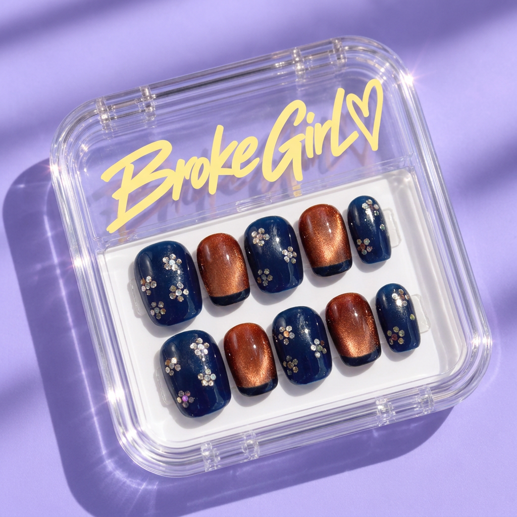 Broke Girl Cosmic Dusk Floral Nails in Branded Acrylic Box
