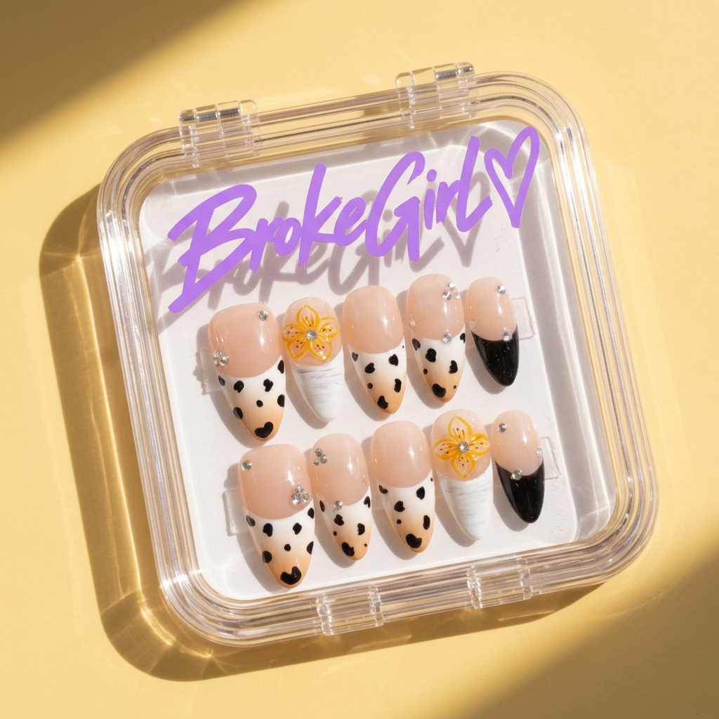 Broke Girl Daisy Dalmatian Nails in Branded Acrylic Box