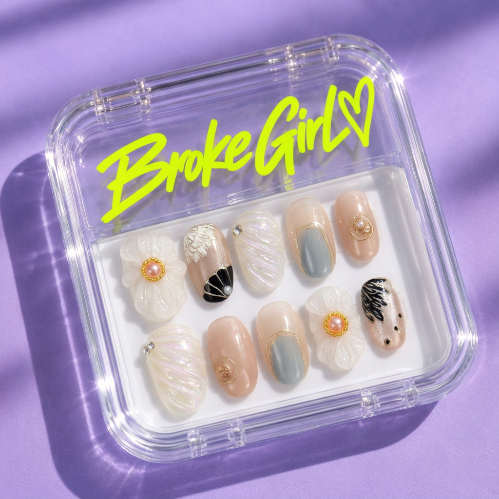 Broke Girl Gentle Breeze Floral Nails in Branded Acrylic Box