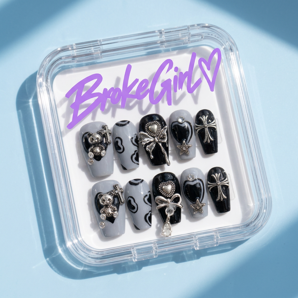 Broke Girl Gothic Angel Cross Nails in Branded Acrylic Box