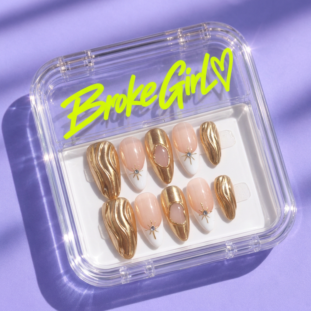 Broke Girl Liquid Gold Ripple Nails in Branded Acrylic Box
