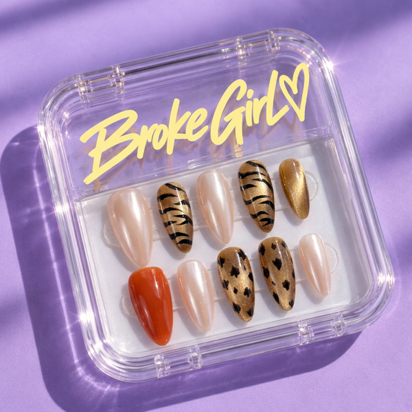 Pearl Nude Animal Print Gold Glam Press On Nails
