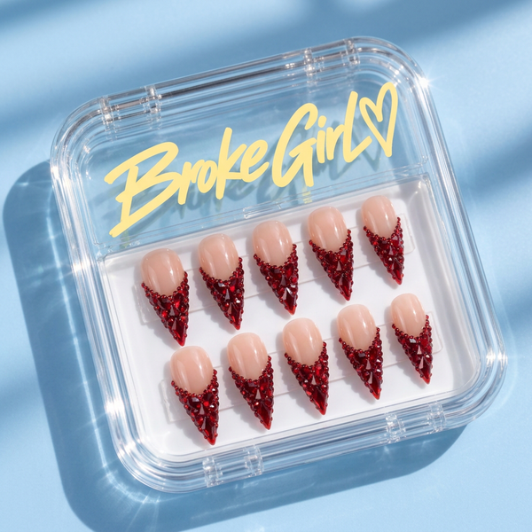 Ruby Crystal V-French Handmade Stiletto Press-On Nails