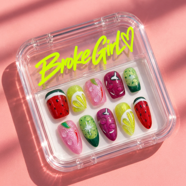 Summer Fruit Party Nails with Cat Eye and Carved Details