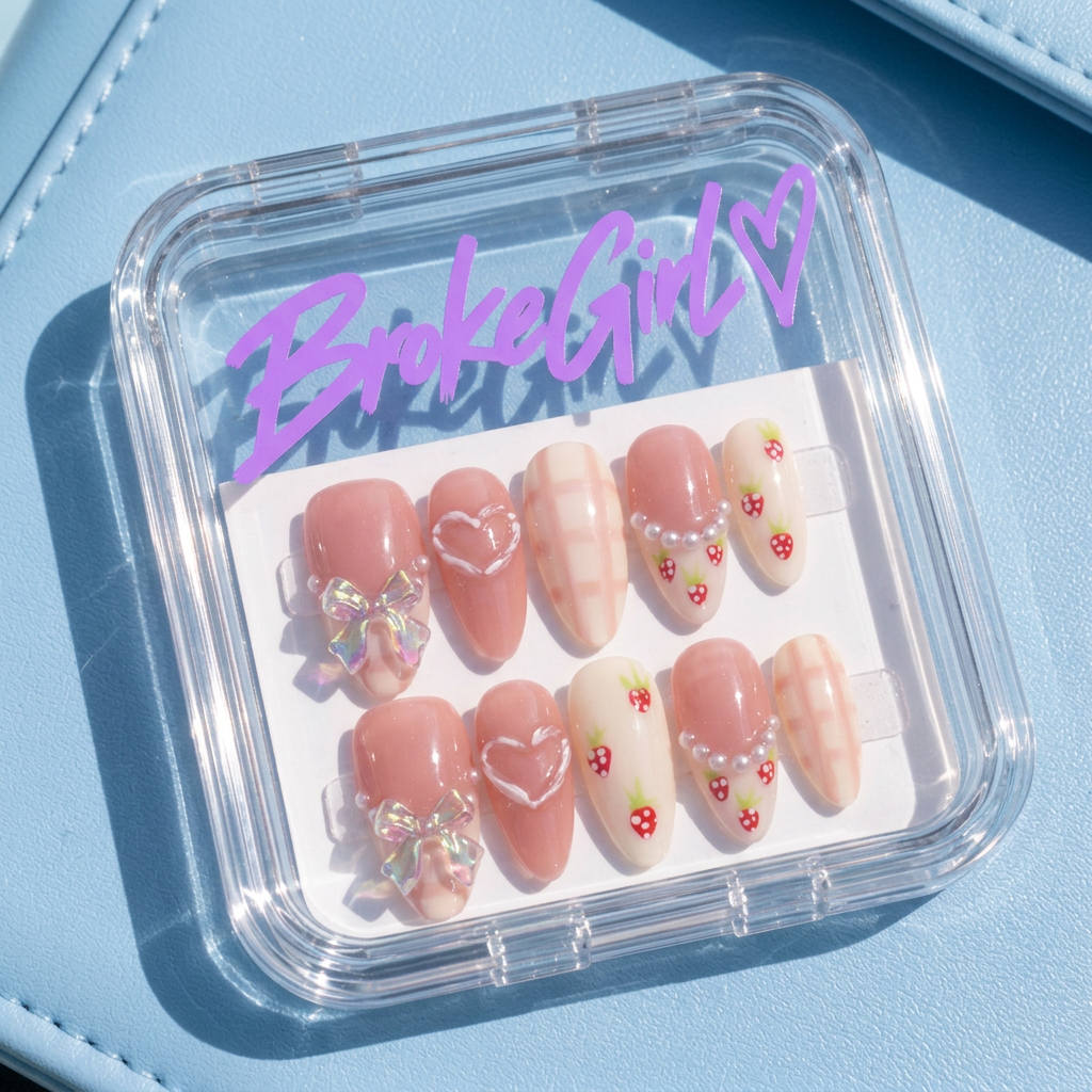 Broke Girl Sweetheart Romance Strawberry Nails in Branded Acrylic Box
