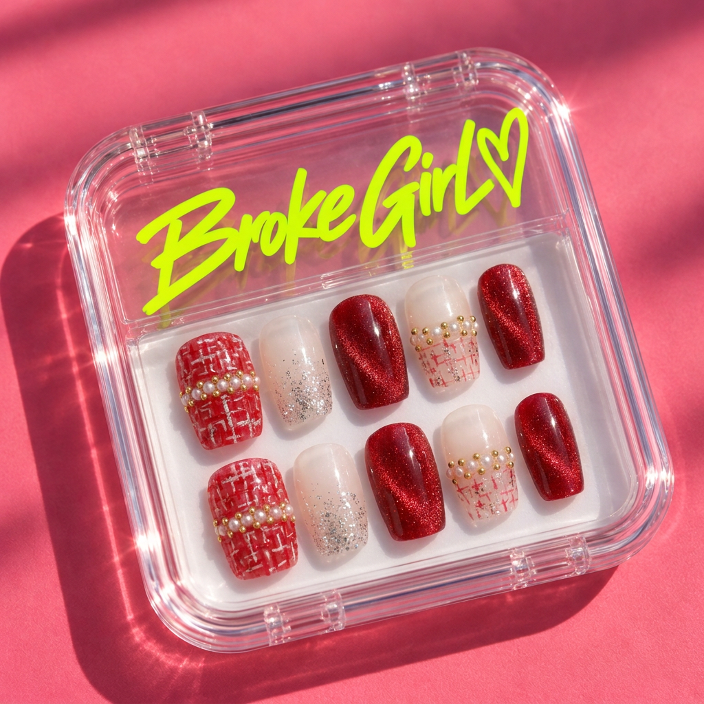Broke Girl Tweed Rouge Cat Eye Nails in Branded Acrylic Box
