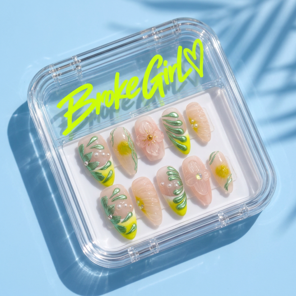 Broke Girl Verdant Bloom Chrome Leaf Nails in Branded Acrylic Box